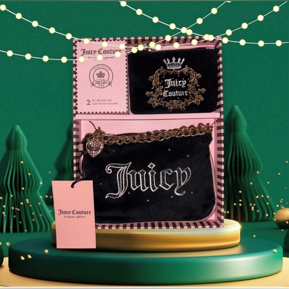 Juicy Couture Black and Gold Wristlet Duo Black Velvet, Limited Editin